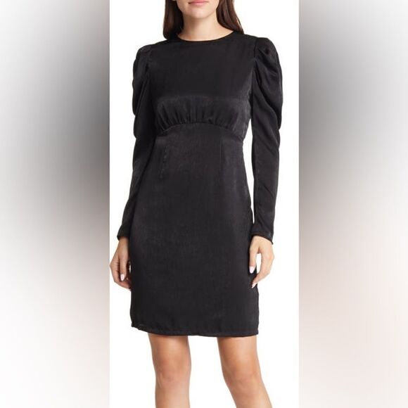 Chelsea28 NWT Long Sleeve Satin Minidress in Black Size M - Picture 2 of 10